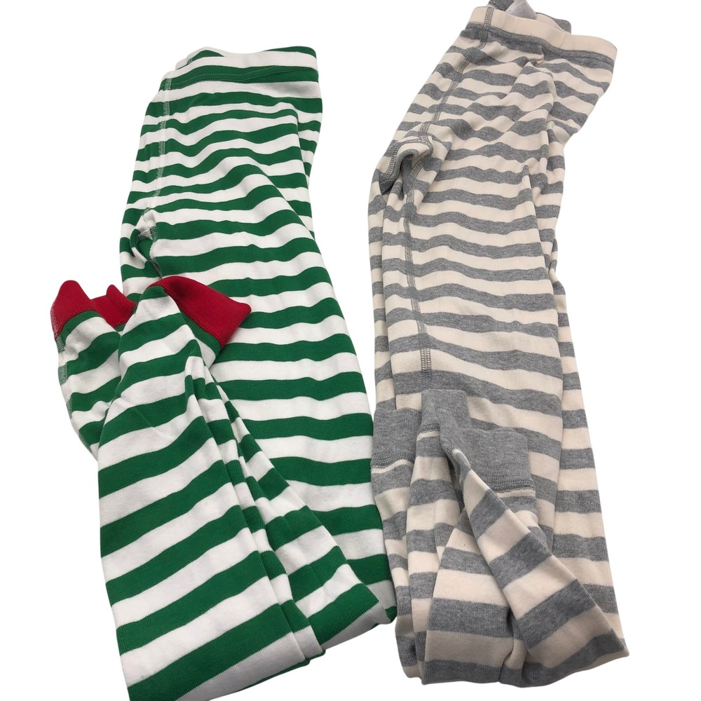 Hanna Andersson Striped Pajama Pants Lot Unisex Kids 14 Green Gray Cotton PJs